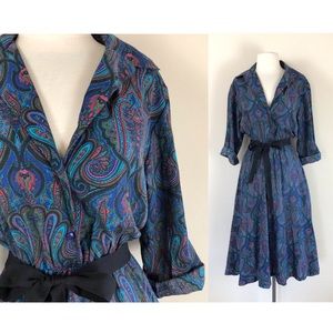 vintage 1970s paisley shirtdress | mod boho day dress | grandma 40s 50s style